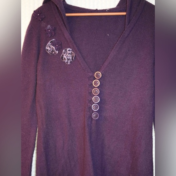 Women M Vintage Glam Long Open Flyaway Cardigan Hooded Bead Flowers Satin G15 - Picture 10 of 10